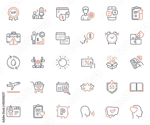 Business icons set. Included icon as Support, Refill water and Phone survey web elements. Gift, Approved, Friend icons. Credit card, Book, Employees wealth web signs. Vip award, Parking. Vector