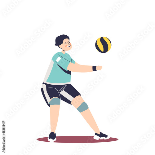 Boy playing volleyball match. Kid practicing sport athlete activities, team game
