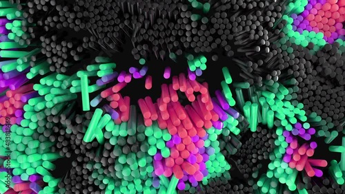Movement multicolored cylinder shader wave random visual extrusion effect top view 3d motion design