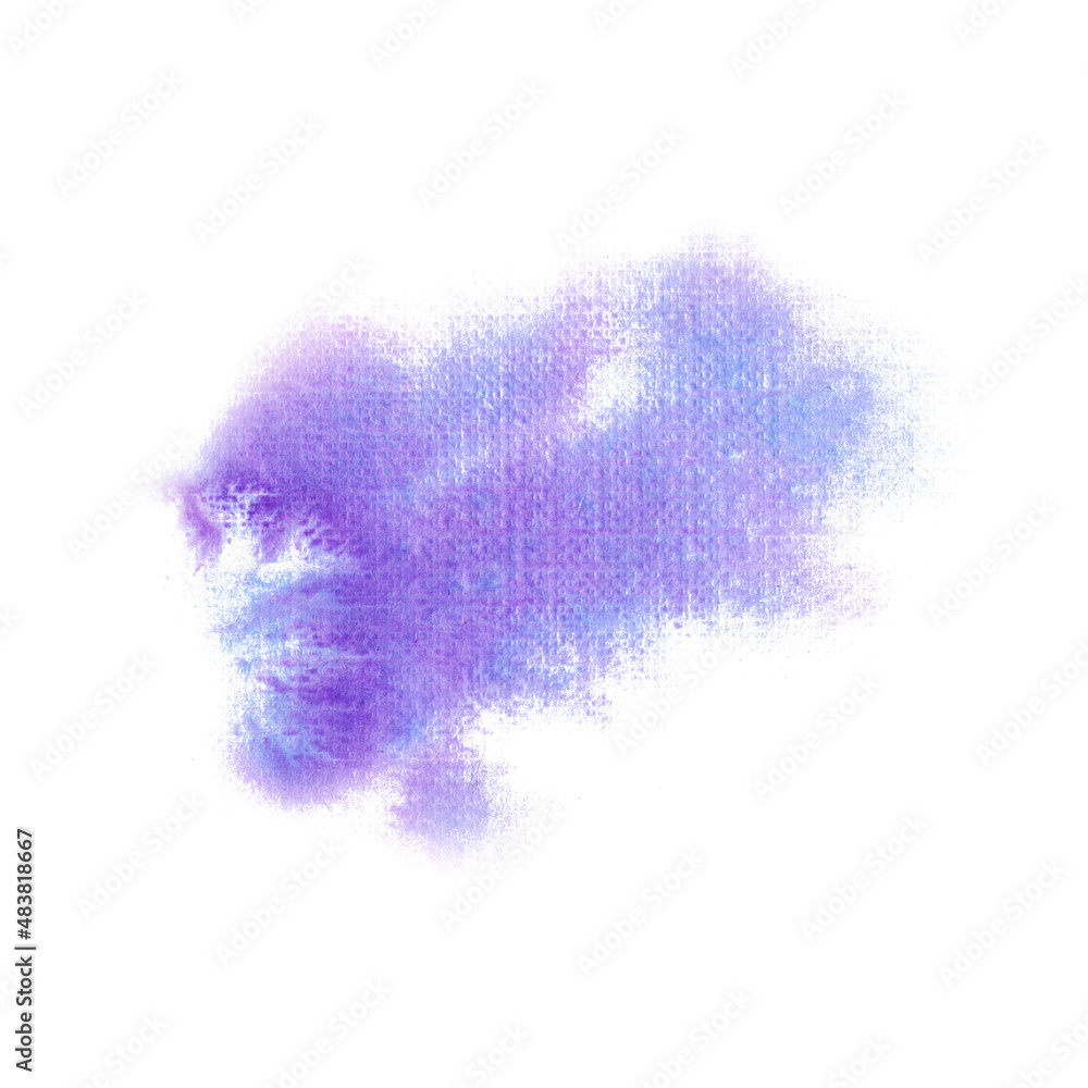 Abstract hand drawn violet watercolor blot isolated on white background. Textured splash for design.