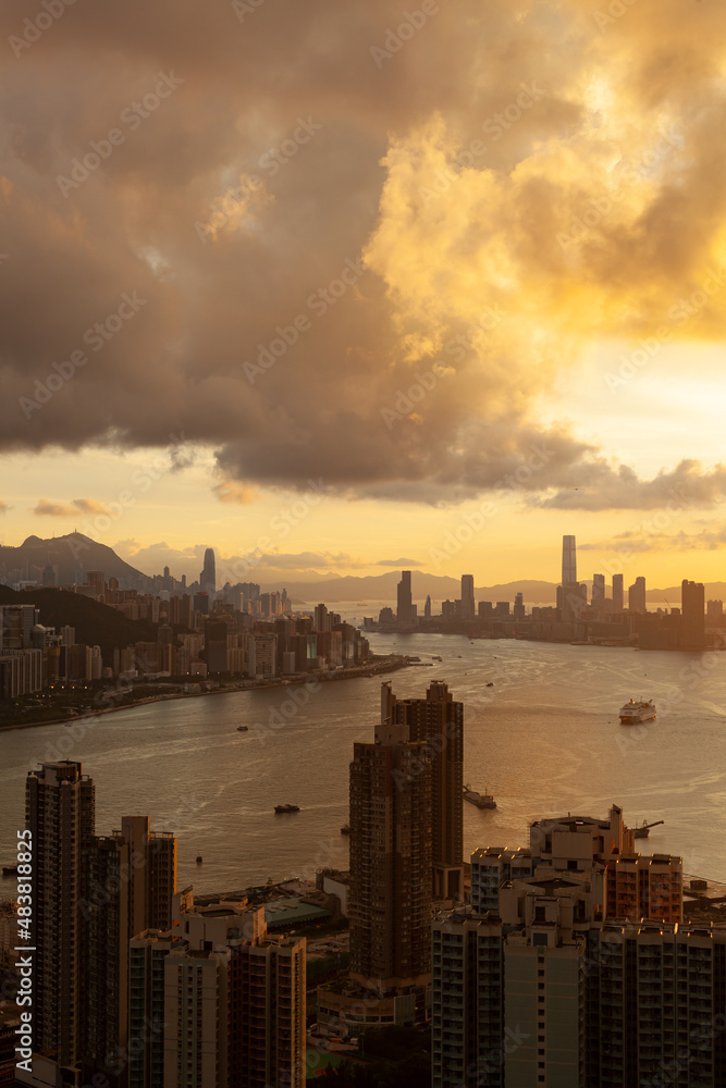 Dramatic Hong Kong Skyline At Sunset
