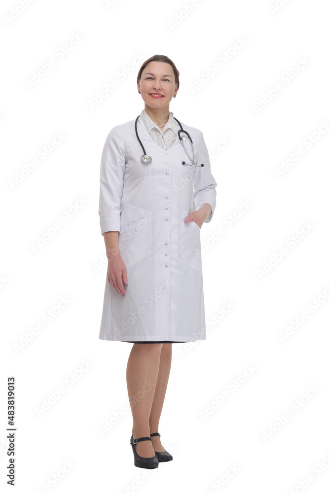 female doctor with a stethoscope . isolated on a white background. female doctor with a stethoscope . isolated on a white background.