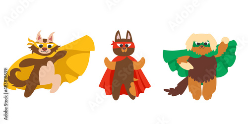 Set of different superhero dogs. Fictional characters in cartoon style