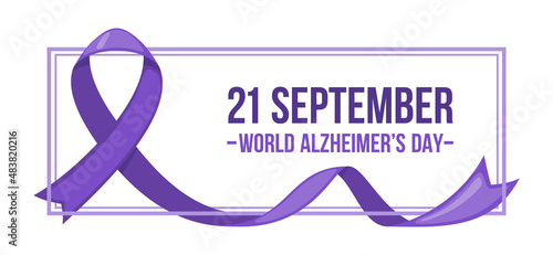 Symbolic purple Ribbon for Alzheimer disease isolated on white background. World Alzheimers day September 21.