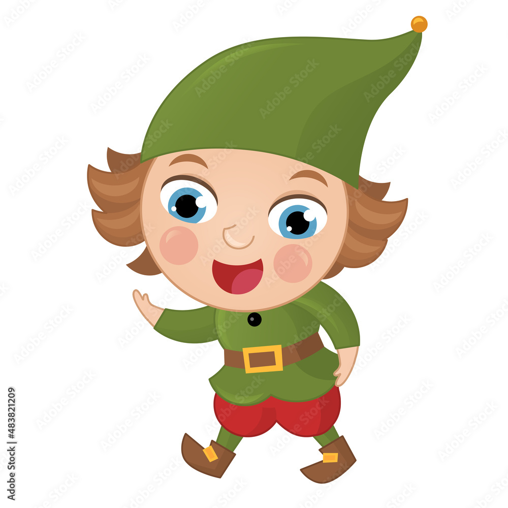 cartoon scene with happy elf prince on white background illustration