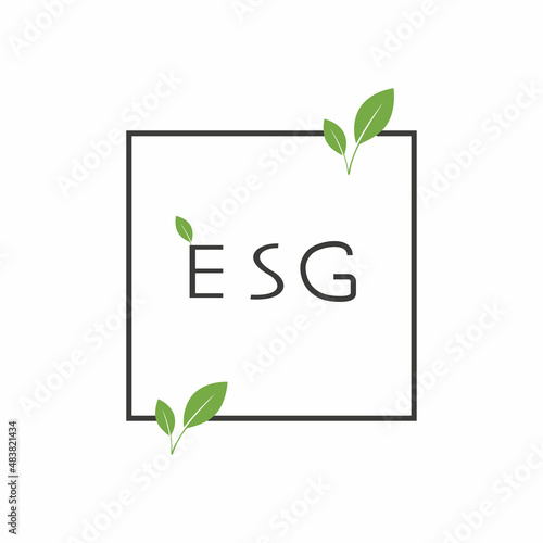  ESG in frame with green leaves. Environment, social, governance vector icon