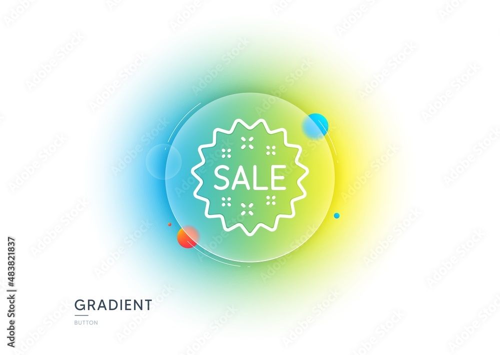 Sale line icon. Gradient blur button with glassmorphism. Shopping discount sign. Clearance symbol. Transparent glass design. Sale line icon. Vector