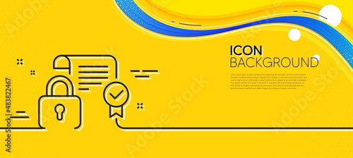 Security contract line icon. Abstract yellow background. Cyber defence lock sign. Private protection symbol. Minimal security contract line icon. Wave banner concept. Vector