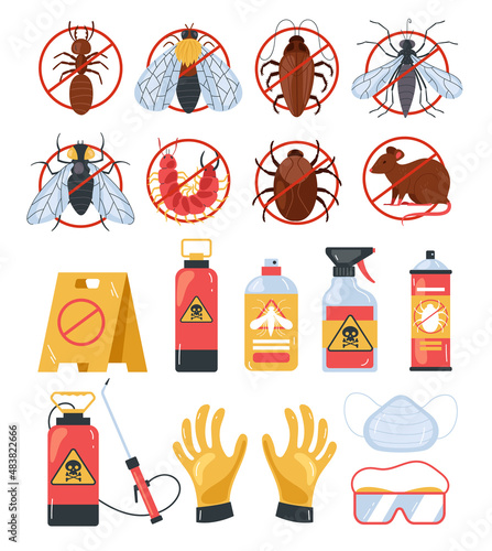Insect control objects items isolated set. Vector flat graphic design cartoon illustration