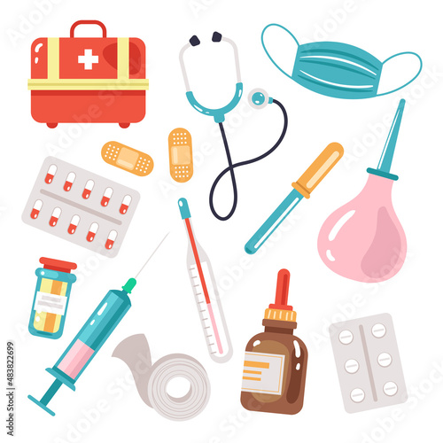 Medicine doctors tools isolated set. Vector flat graphic design cartoon illustration