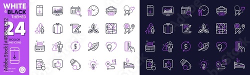 Statistics, Scroll down and Flight sale line icons for website, printing. Collection of Payment card, Flash memory, Search employee icons. Usd exchange, Metro map. Bicolor outline icon. Vector