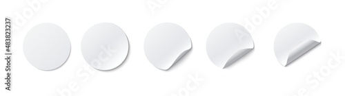 Paper sticker. Realistic vector set round paper adhesive sticker mockup with curved corner