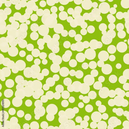 Abstract hand drown polka dots background. Green dotted seamless pattern with white circles. Template design for invitation, poster, card, flyer, textile, fabric