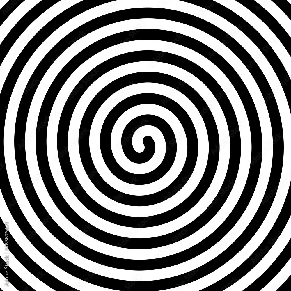 Naklejka premium Swirl hypnotic black and white spiral. Monochrome abstract background. Vector flat geometric illustration.Template design for banner, website, template, leaflet, brochure, poster