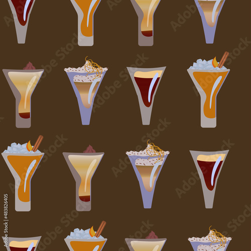 Coffee in a glass cup. Pattern of vector illustrations