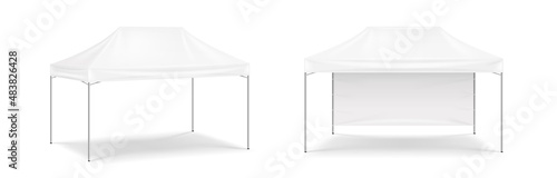 Realistic stand promotional advertising outdoor event trade, white tent for selling, protection roof