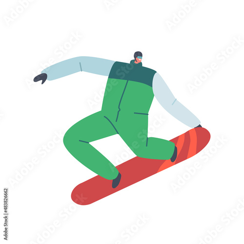 Happy Snowboarder Riding Snowboard Isolated on White Background. Winter Holidays Sport, Travel Activity Entertainment