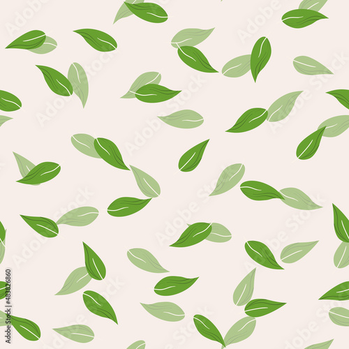 Floral seamless with hand drawn color leaves. Cute autumn background. Tropic green branches. Modern floral compositions. Fashion vector stock illustration for wallpaper, posters, fabric, textile