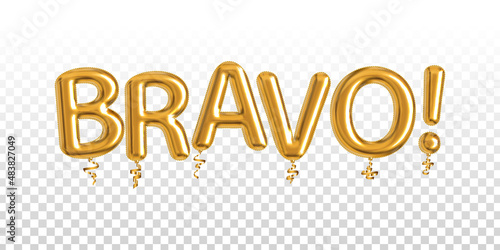 Vector realistic isolated golden balloon text of Bravo on the transparent background.