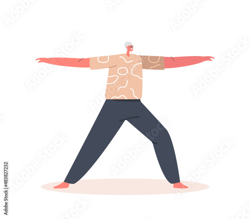 Senior Female Character in Sports Wear Engage Fitness or Yoga Isolated on White Background. Old Woman Sport Lifestyle