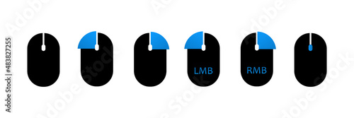 Vector isolated computer mouse symbols for game UI tutorial on the white background. photo