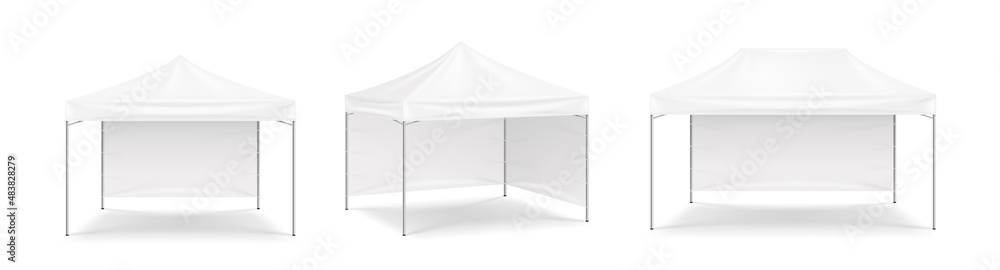 Promotional advertising show outdoor event trade tent mobile marquee template set - obrazy, fototapety, plakaty 