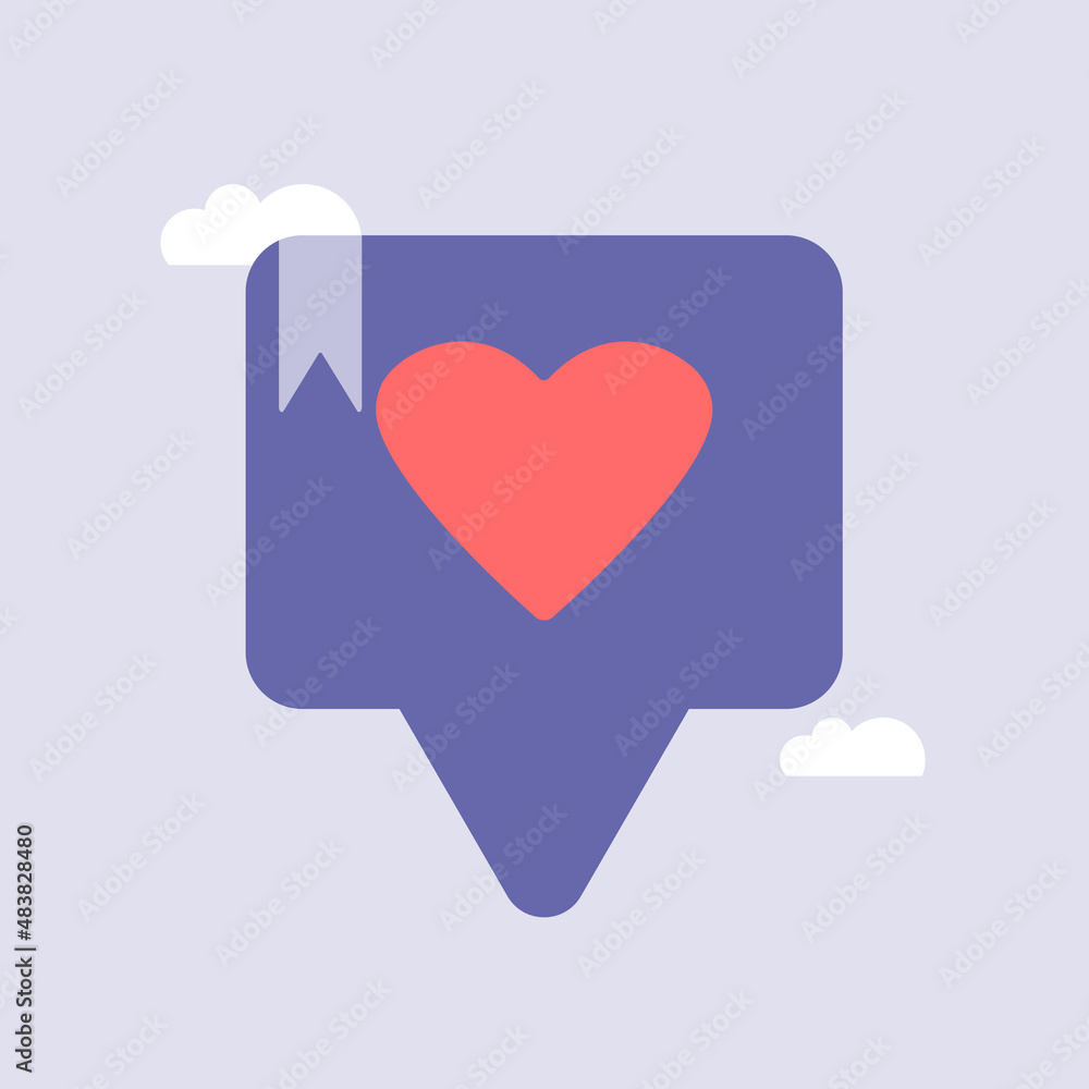 Vector icon message dialog button with red heart. Realistic Elements for romantic design. Very peri Vector icon message dialog button with red heart. Realistic Elements for romantic design. Very peri