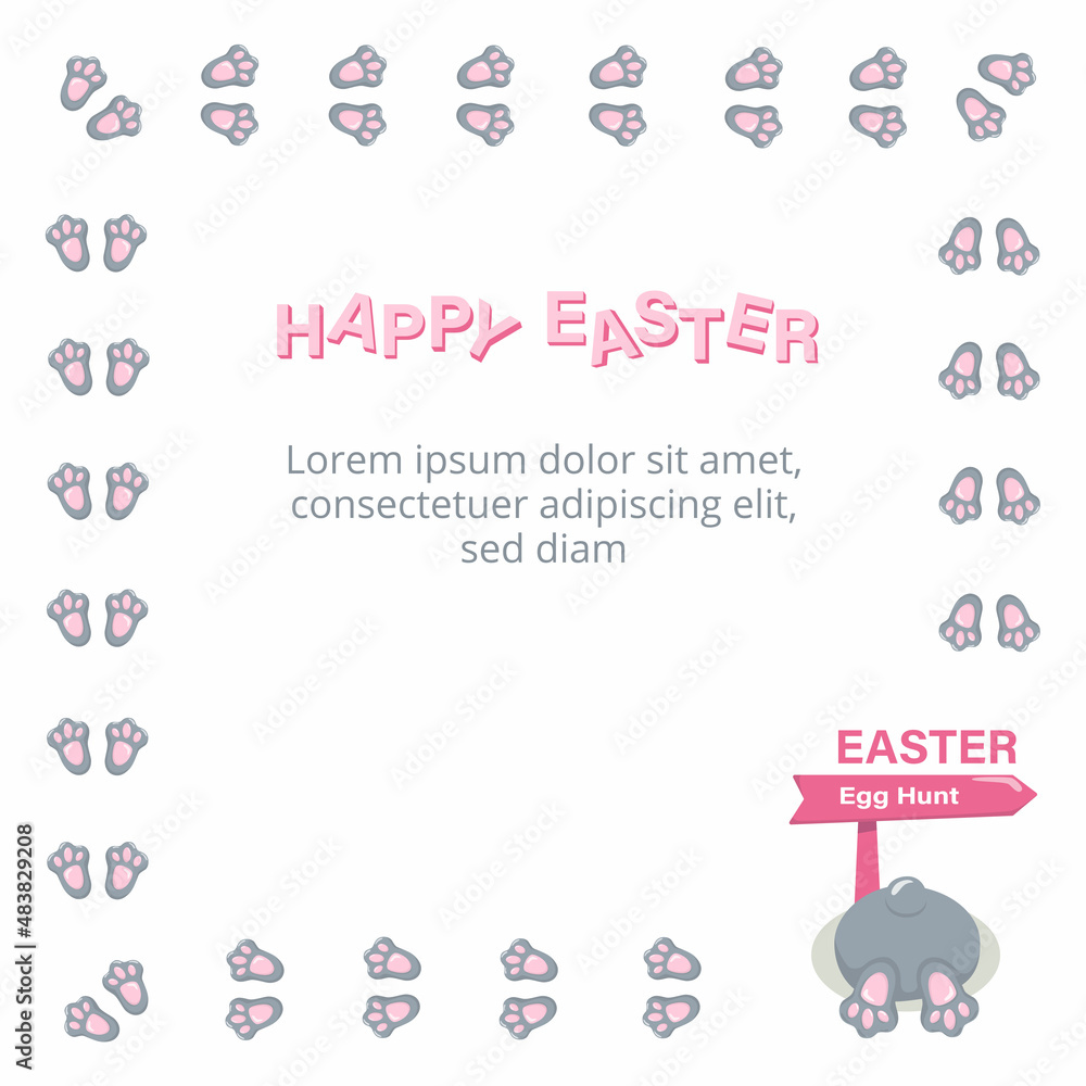 Easter bunny foot print frame for egg hunt map, invitation, flyer. Vector stock illustration isolated on white background. Easter bunny foot print frame for egg hunt map, invitation, flyer. Vector stock illustration isolated on white background.