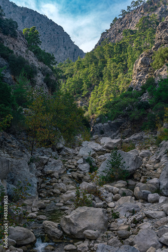 mountain landscape with a river in a rocky valley