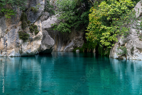 natural rocky canyon with blue water in Goynuk  Turkey