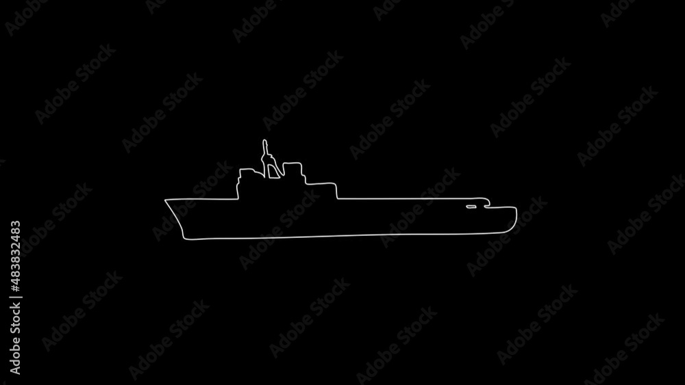 white linear tanker silhouette. the picture appears and disappears on a black background. white linear tanker silhouette. the picture appears and disappears on a black background.