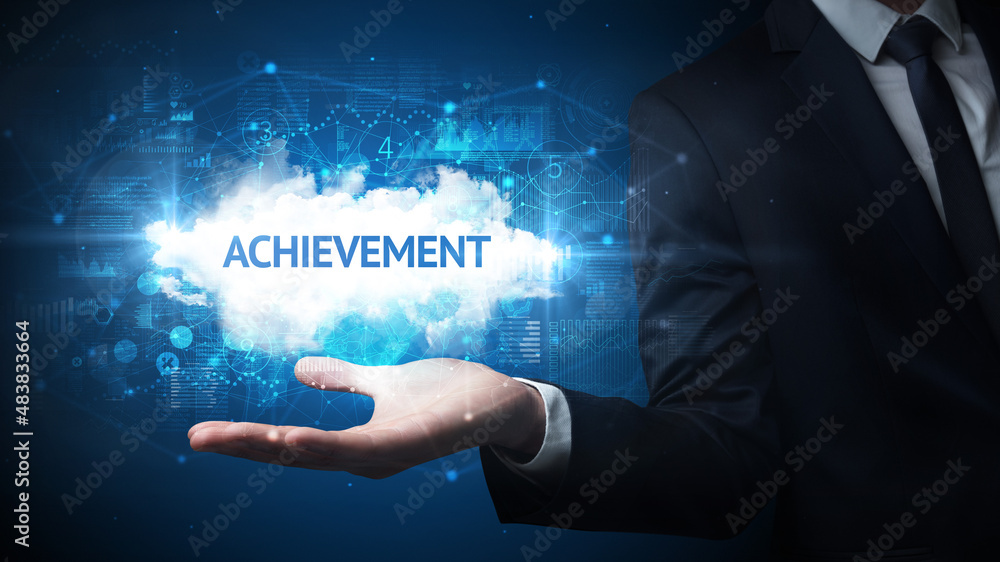 Fototapeta premium Hand of Businessman holding motivational message