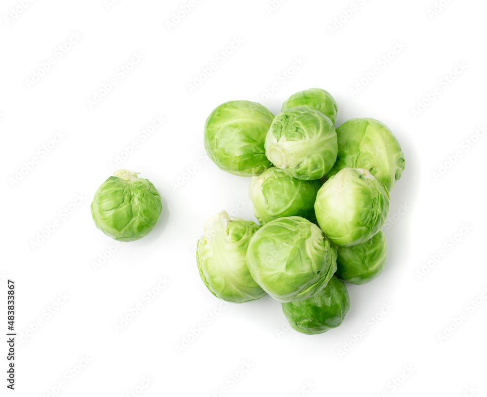 Brussels Sprouts Isolated, Brassica Oleracea Cabbage Brussels Sprouts Isolated, Brassica Oleracea Cabbage