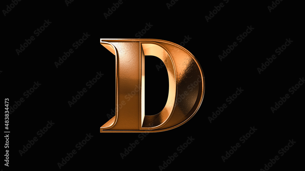 D 3D Antique Gold Bronze Letter Number on a Black Background D 3D Antique Gold Bronze Letter Number on a Black Background