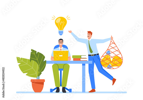 Concept of Plagiarism and Infringement of Copyright. Creator Working at Desk and Plagiarist or Pirate Stealing His Ideas
