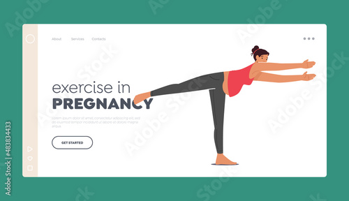 Exercise in Pregnancy Landing Page Template. Yoga for Pregnant Woman Concept. Fitness and Sport During Pregnancy