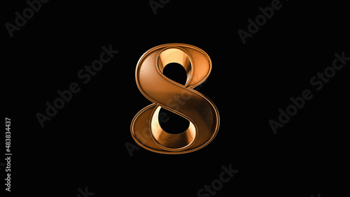 8 3D Antique Gold Bronze Letter Number on a Black Background