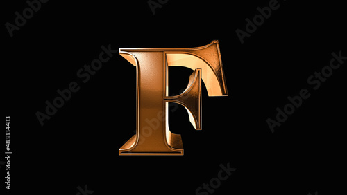 F 3D Antique Gold Bronze Letter Number on a Black Background