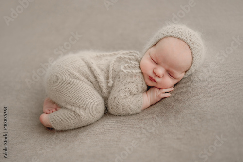 Newborn boy studio portrait