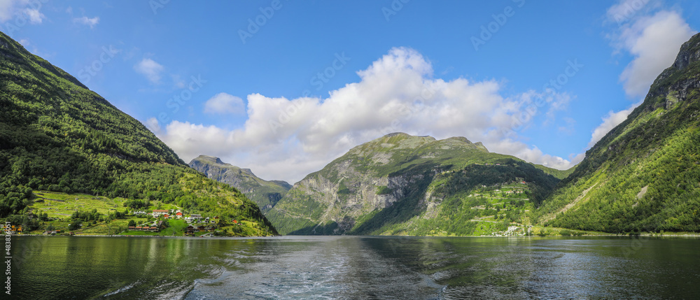 Water view of the beautiful landscapes of Geiranger fjord