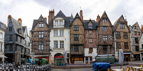 Panoramic view of Plumereau Square in Tours, France. Half-timbered houses dating back to the 15th century are an architectural decoration of famous touristic location. photo