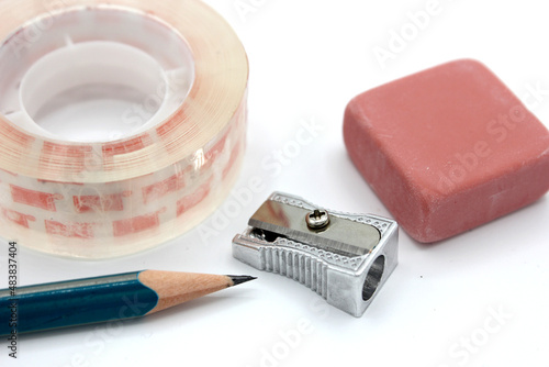 Stationery and school material, rubber, pencil, heat, sharpener photo