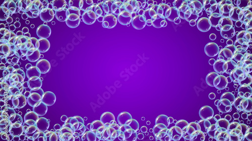 Cleaning foam. Soap bubble. Detergent suds for bath. Shampoo.