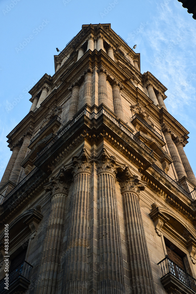 Malaga cathedral tower sunset