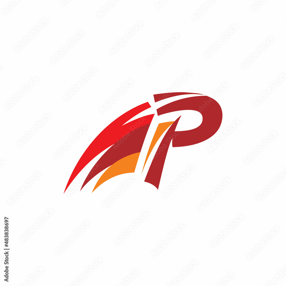 initial p letter motion flame color shape logo design