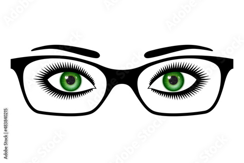 Beautiful woman's eyes and trendy black-rimmed eyeglasses