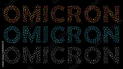 Omicron B.1.1.529 new coronavirus SARS-CoV-2 lettering with virus glyph symbol background vector illustration