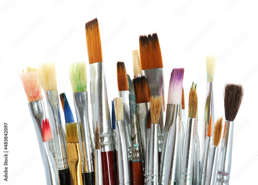 Fototapeta premium Set of paintbrushes on white background. Art supplies