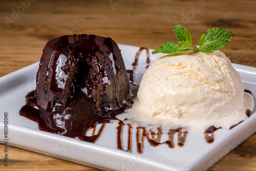 Petit gateau dessert - Traditional Sweet - Chocolate cake with ice cream