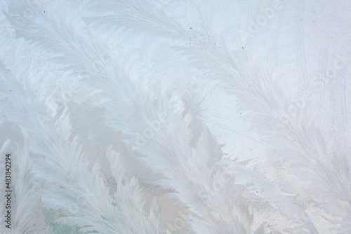 Fototapeta Naklejka Na Ścianę i Meble -  Frost on glass. Background. Frosty pattern on a glass surface. Low temperatures. Seasons. January frost.
